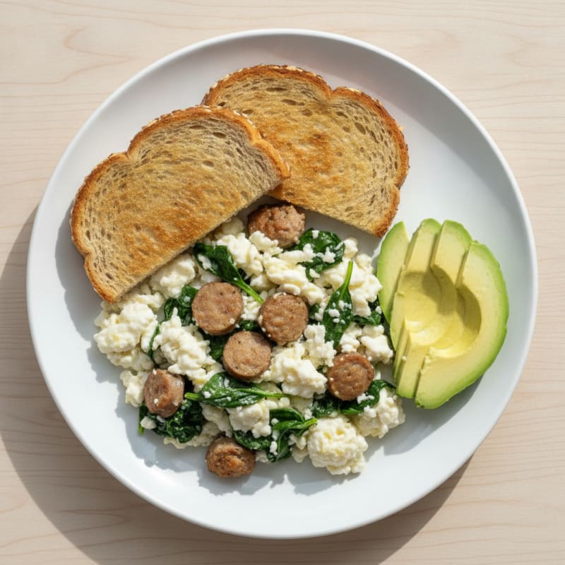 Egg White and Spinach Scramble with Turkey Sausage