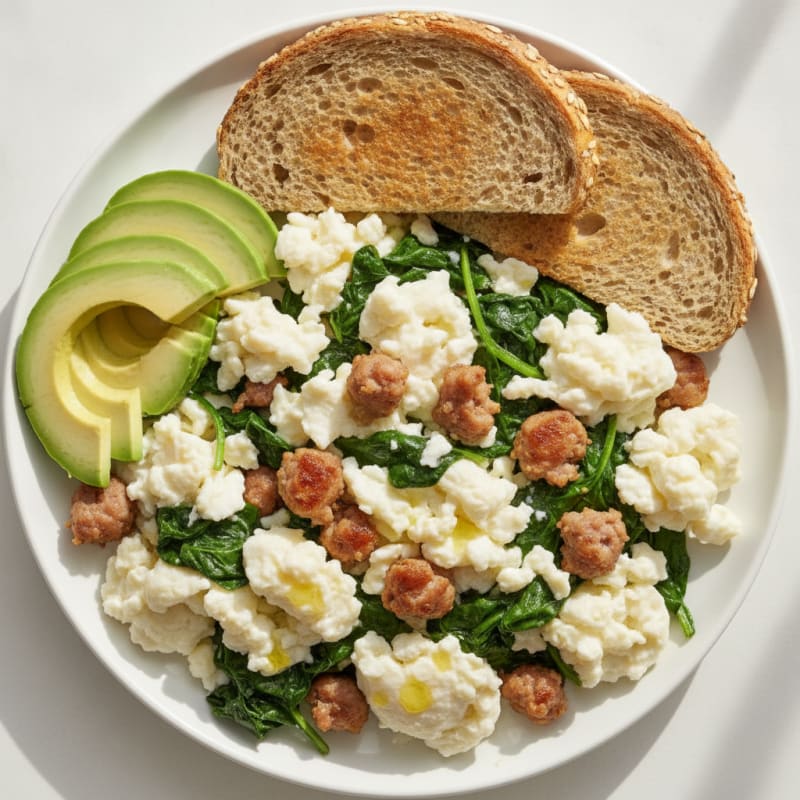 Egg White and Turkey Sausage Scramble with Spinach