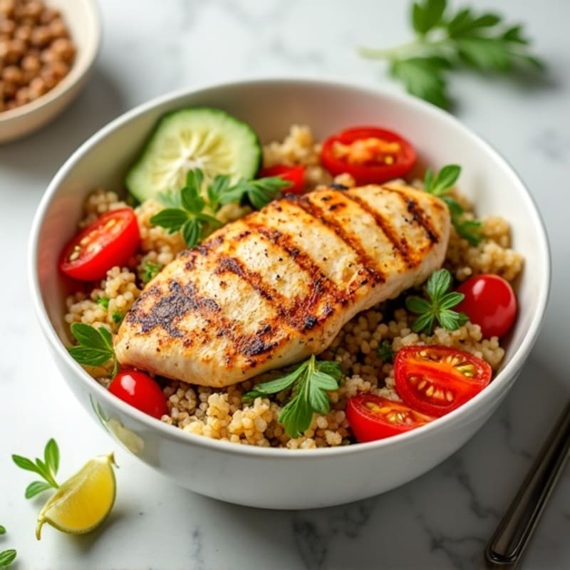 Grilled Chicken and Quinoa Bowl with Crisp Vegetables