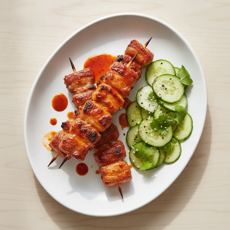Spicy Gochujang Pork Belly Skewers