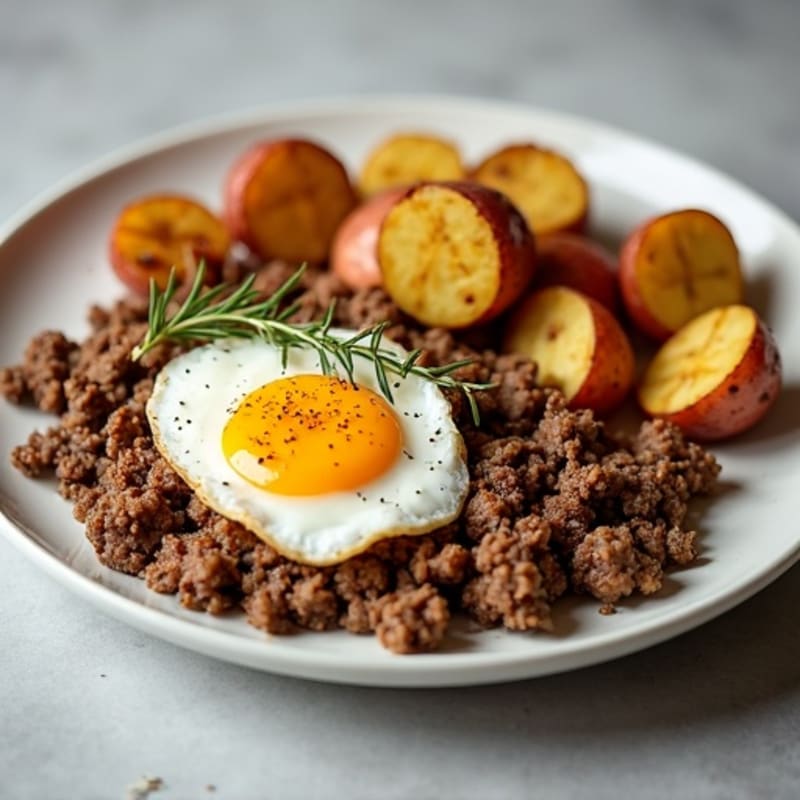 Ground Beef and Crispy Roasted Russet Potatoes