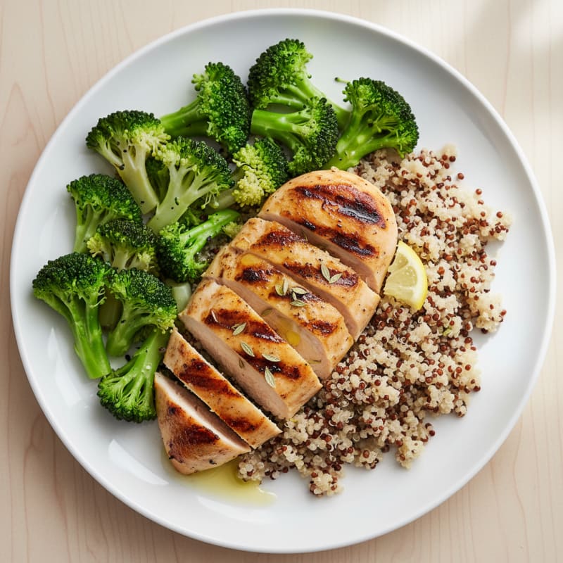 Grilled Chicken Breast with Quinoa and Steamed Broccoli