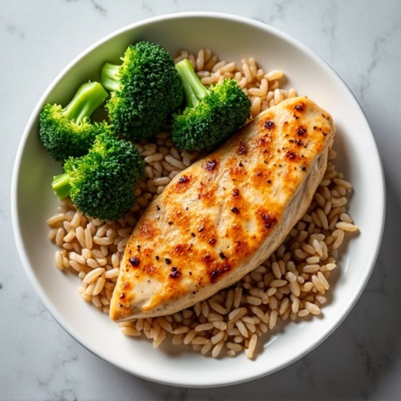 Grilled Chicken Breast with Steamed Broccoli and Brown Rice