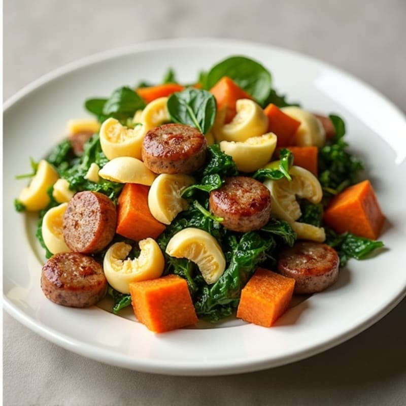 Egg White and Turkey Sausage Scramble with Spinach and Roasted Sweet Potato