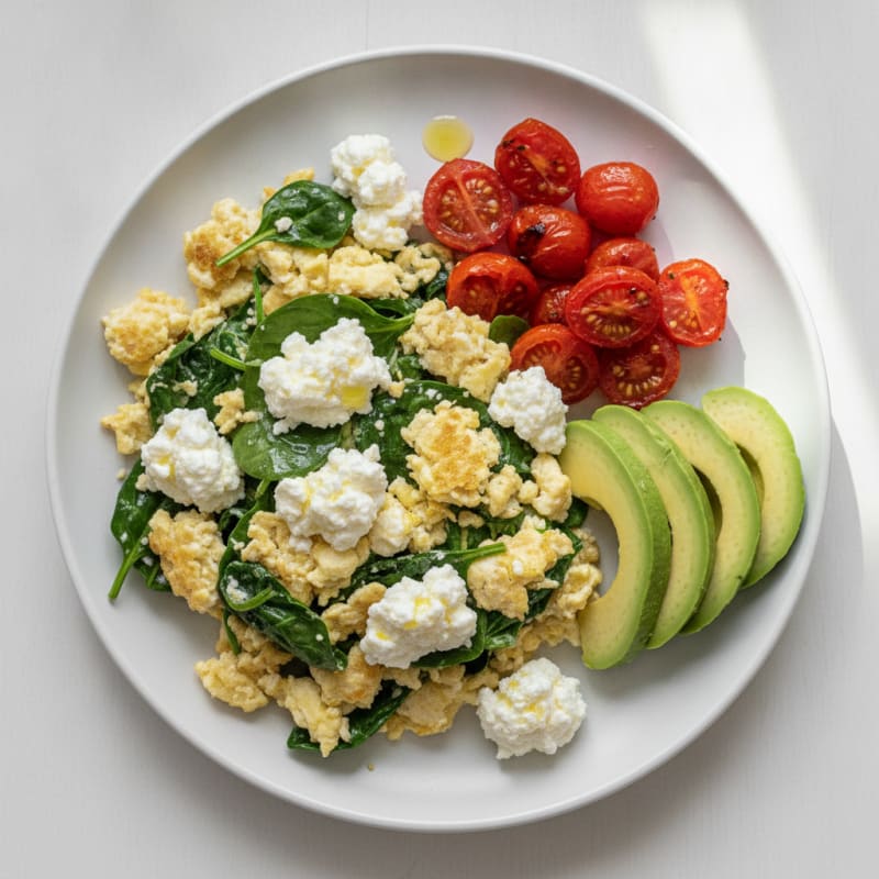 Egg White Spinach Scramble with Cottage Cheese