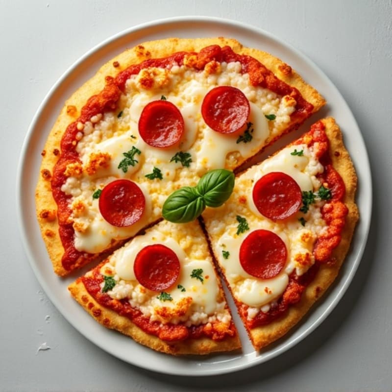 Cauliflower-Crust Pizza with Turkey Pepperoni and Mozzarella