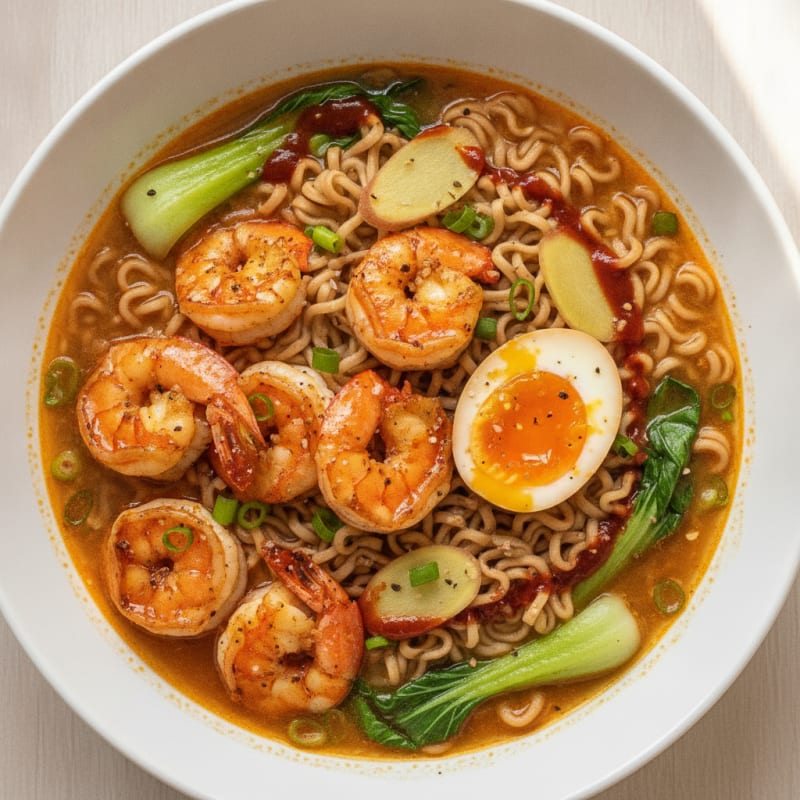 Spicy Garlic Shrimp Ramen Bowl