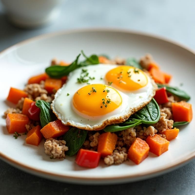 Savory Turkey-Sweet Potato Breakfast Hash with Eggs