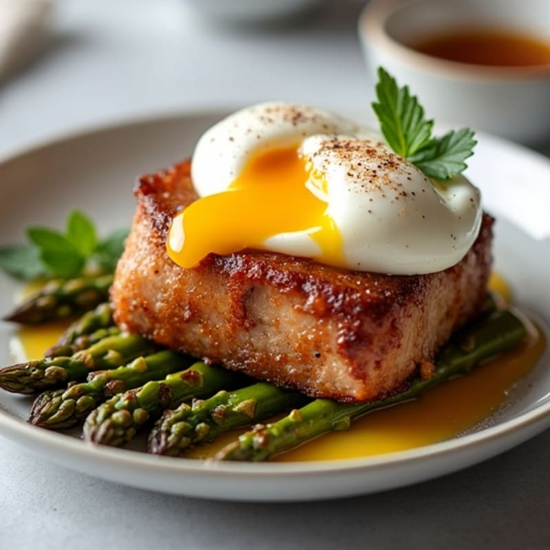 Tender Slow-Braised Pork Belly with Crispy Roasted Asparagus