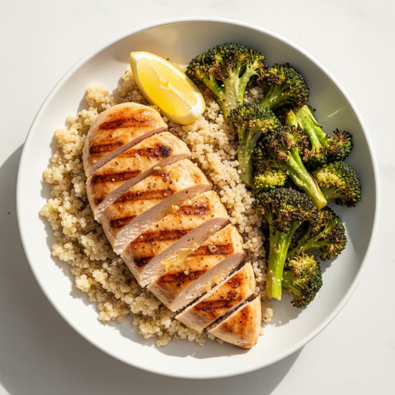 Grilled Chicken Breast with Quinoa and Roasted Broccoli