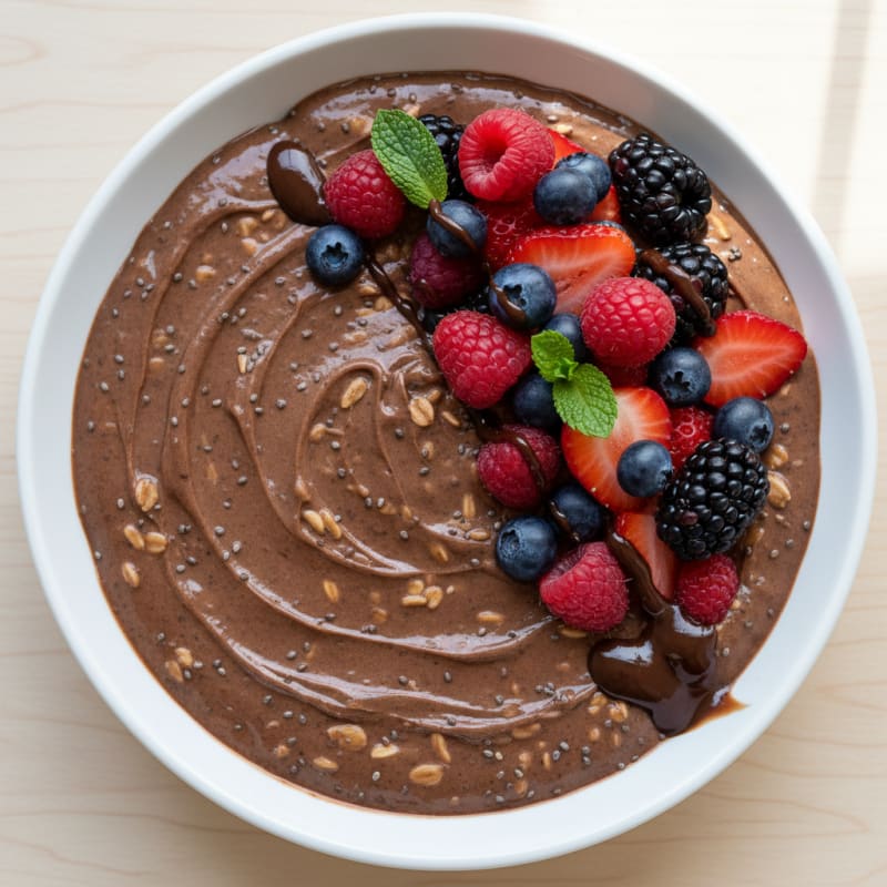 Silky Chocolate Protein Pudding with Mixed Berries