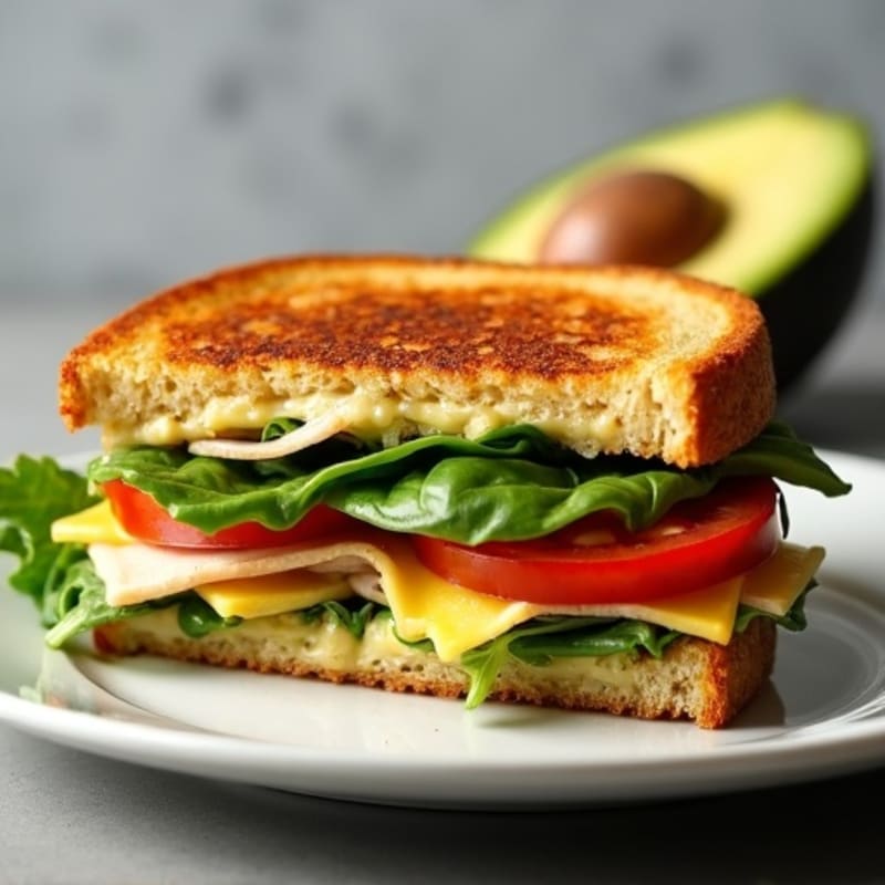 Crispy Whole Wheat Grilled Cheese with Fresh Spinach, Tomato, and Creamy Avocado