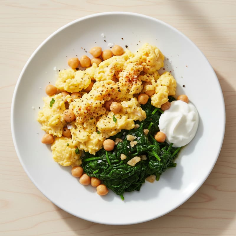 Spanish Scrambled Eggs with Sautéed Spinach