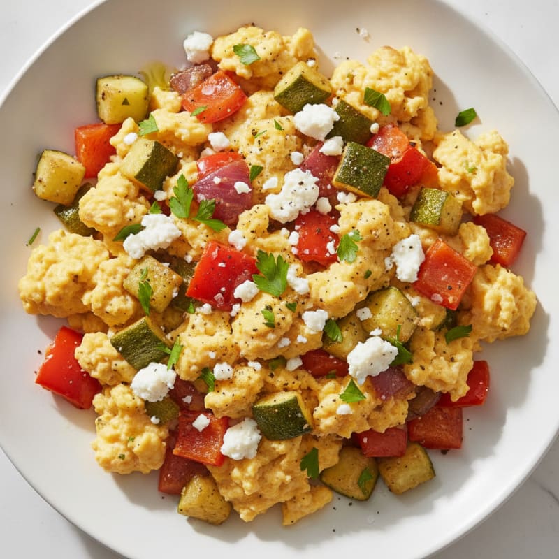 Hearty Scrambled Eggs with Roasted Vegetables
