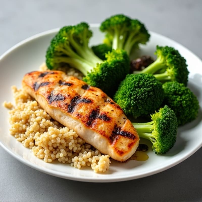 Grilled Chicken Breast with Quinoa and Steamed Broccoli