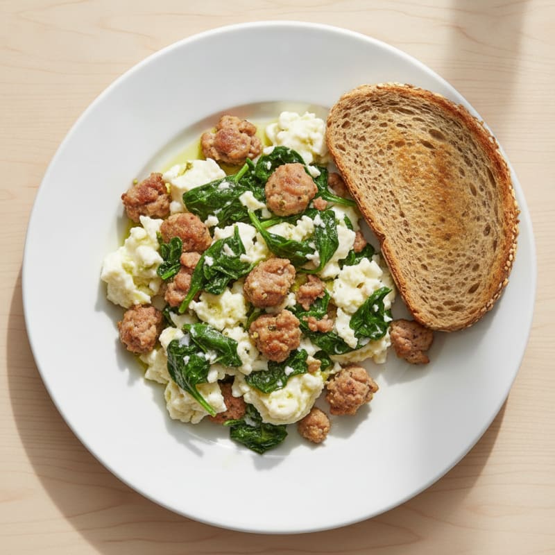 Egg White Scramble with Turkey Sausage and Spinach