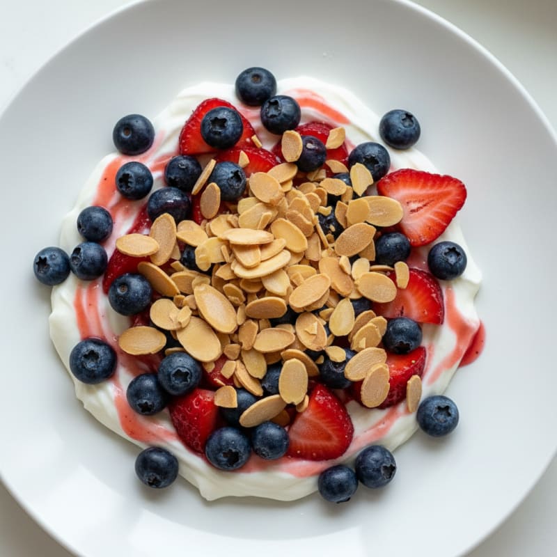 Greek Yogurt Protein Parfait with Mixed Berries and Almonds