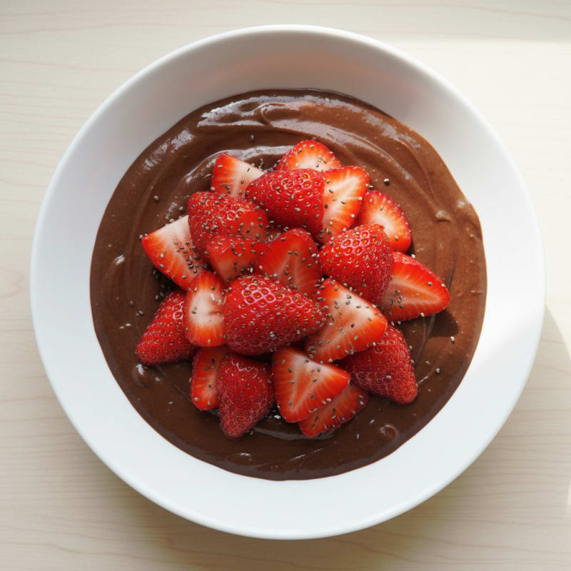 Silky Chocolate Protein Pudding with Fresh Strawberries