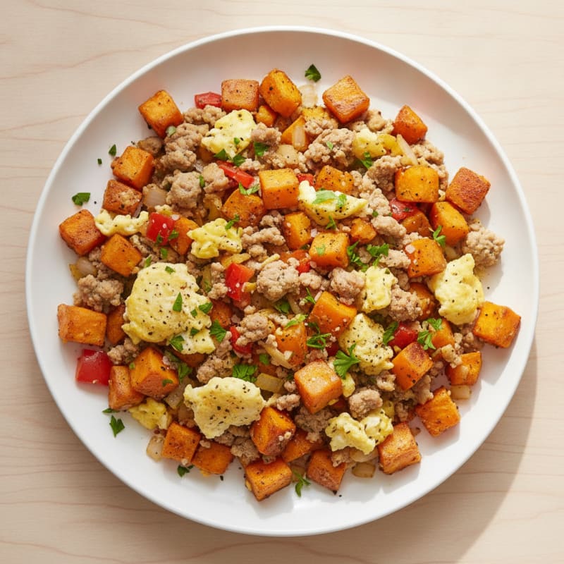High-Protein Sweet Potato and Turkey Breakfast Hash