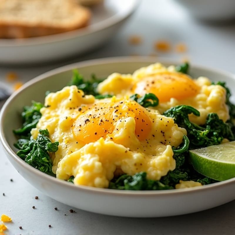 High-Protein Scrambled Eggs with Sautéed Greens and Melted Cheese
