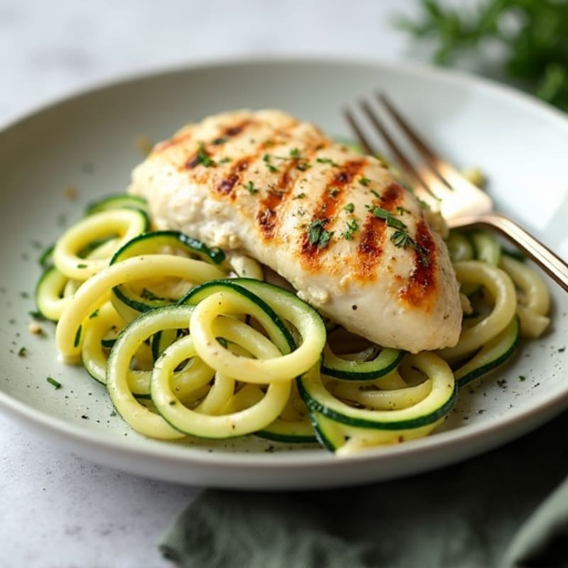 Creamy Cauliflower Alfredo Chicken with Zucchini Noodles