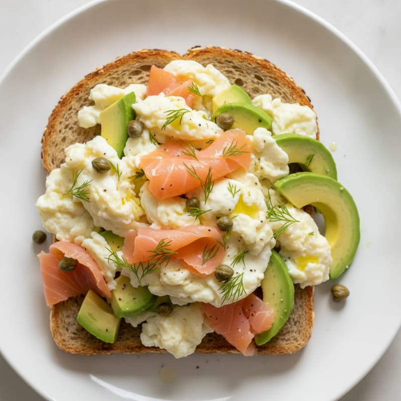 Silky Egg White Scramble with Smoked Salmon and Avocado