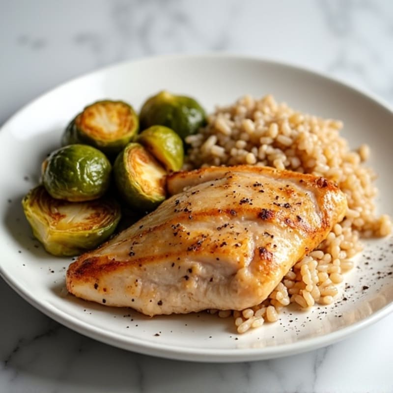 Seared Chicken Breast with Brown Rice and Roasted Brussels Sprouts