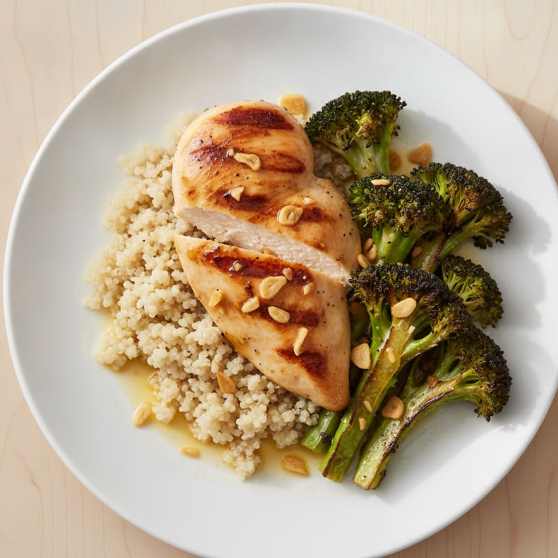 Grilled Chicken Breast with Quinoa and Roasted Broccoli