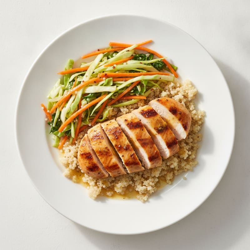 Grilled Chicken Breast with Crunchy Cabbage Slaw and Quinoa