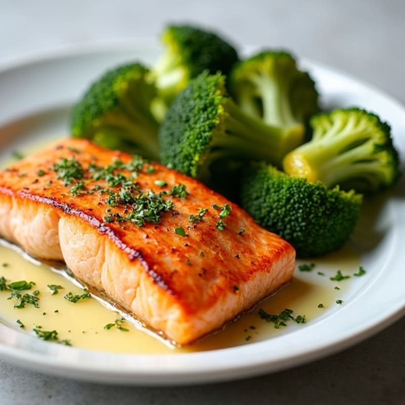 Lemon Garlic Pan-Seared Salmon with Roasted Broccoli