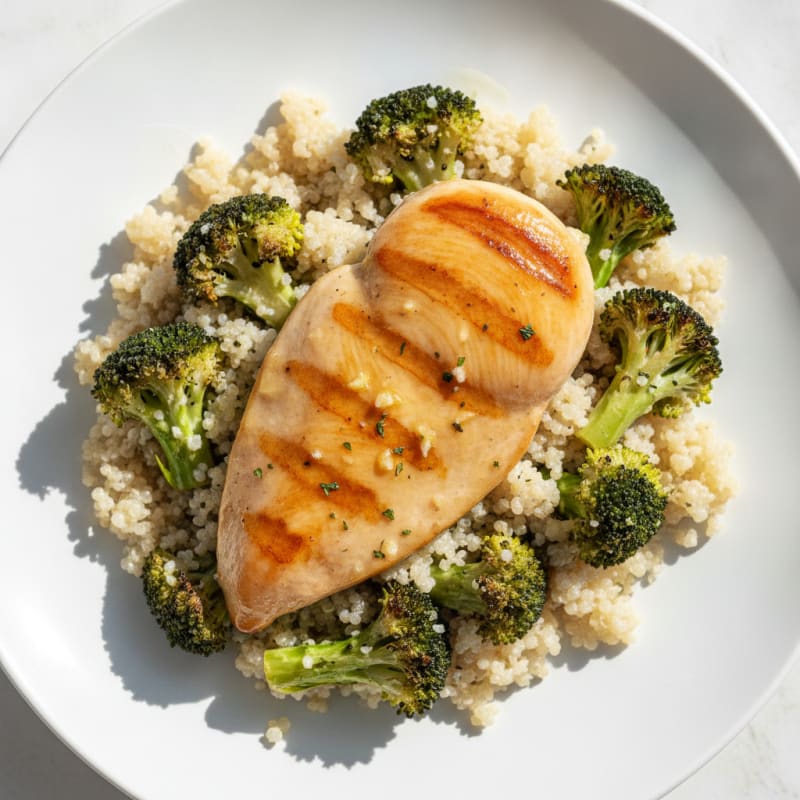 Grilled Chicken Breast with Quinoa and Roasted Broccoli
