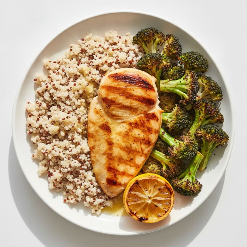 Grilled Chicken Breast with Quinoa and Roasted Broccoli