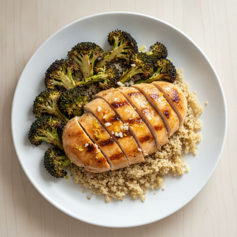 Grilled Chicken Breast with Quinoa and Roasted Broccoli