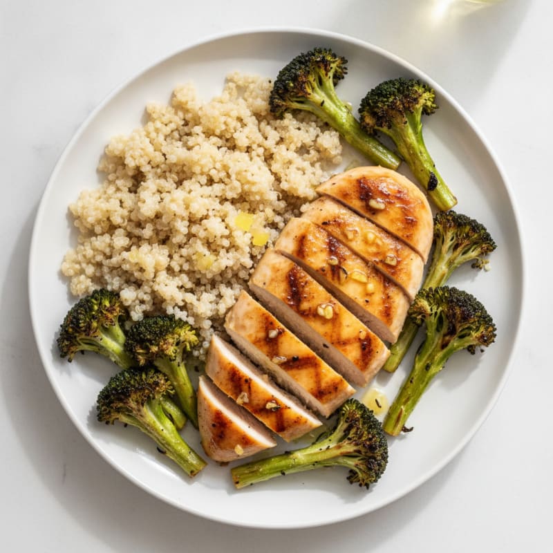 Grilled Chicken Breast with Quinoa and Roasted Broccoli