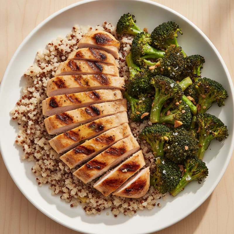 Grilled Chicken Breast with Quinoa and Roasted Broccoli