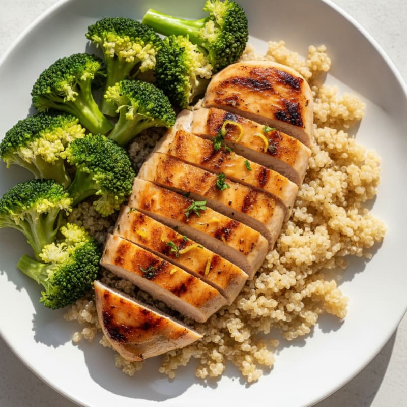 Grilled Chicken Breast with Quinoa and Steamed Broccoli