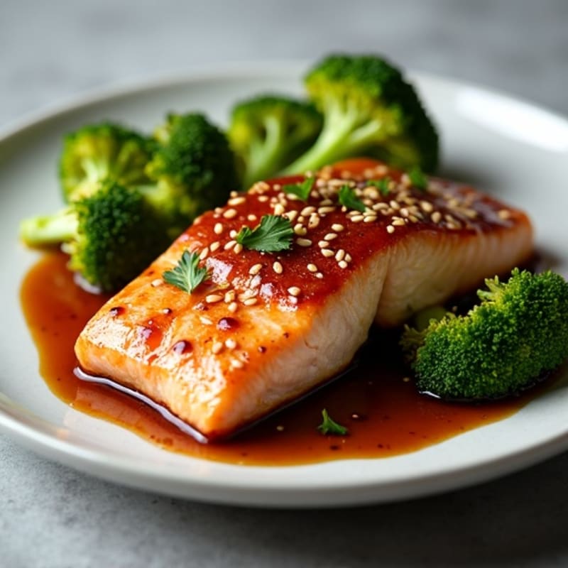 Pan-Seared Teriyaki Glazed Salmon with Roasted Broccoli