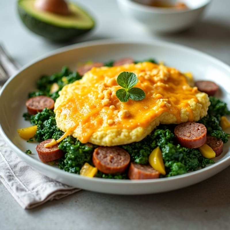 Egg White Scramble with Turkey Sausage and Sautéed Spinach