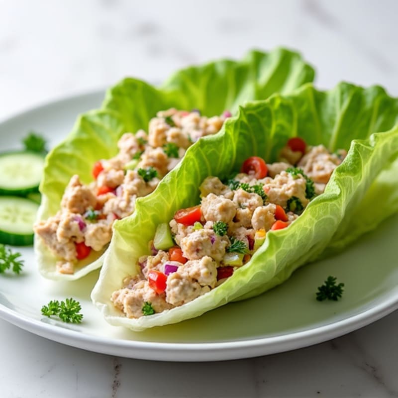 Tuna Salad Lettuce Wraps with Sliced Cucumbers