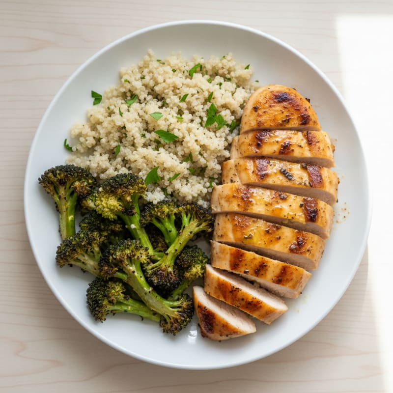 Grilled Chicken Breast with Quinoa and Roasted Broccoli