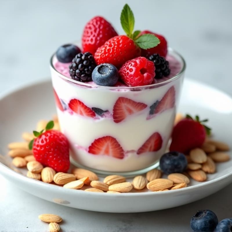 Greek Yogurt Protein Parfait with Mixed Berries and Almonds