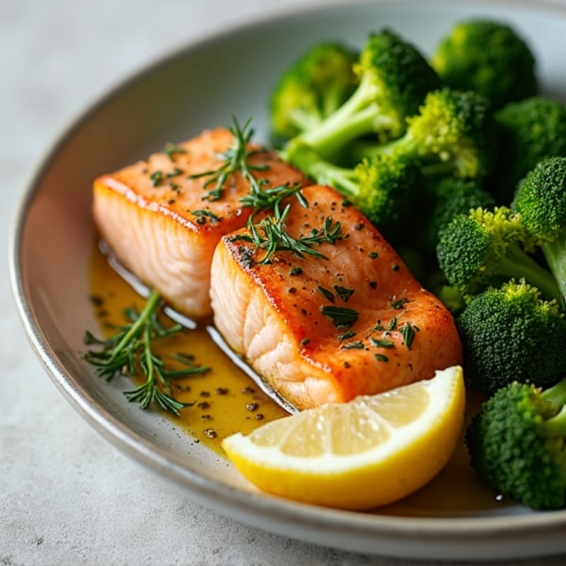 Herb-Roasted Salmon with Steamed Broccoli and Lemon