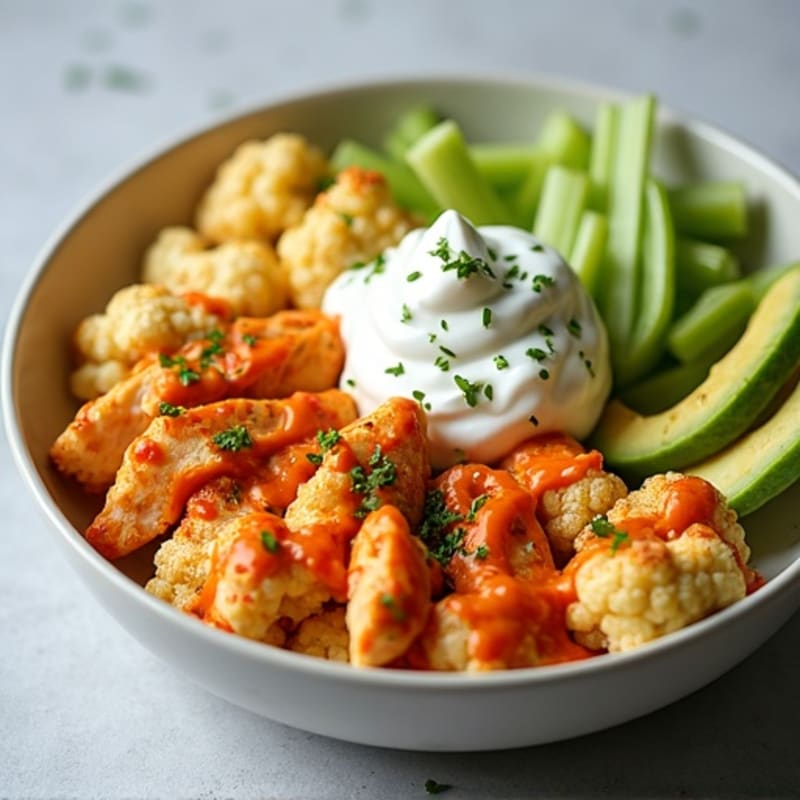 Creamy Buffalo Chicken Bowl with Roasted Cauliflower and Celery