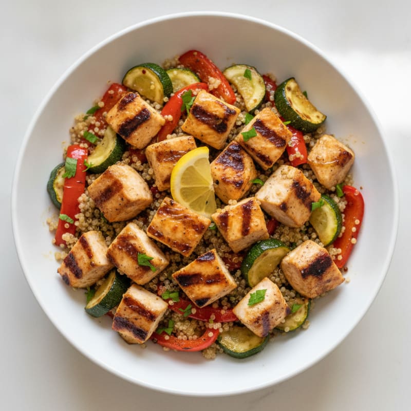 Grilled Chicken and Quinoa Bowl with Roasted Vegetables