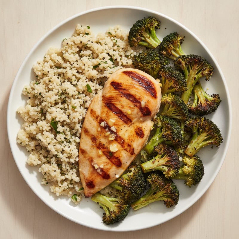 Grilled Chicken Breast with Roasted Broccoli and Quinoa