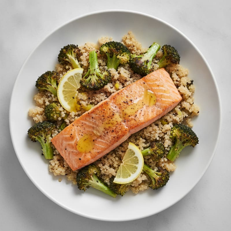 Seared Salmon with Roasted Broccoli and Quinoa