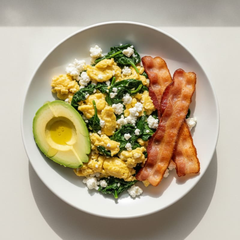 Cottage Cheese Scramble with Spinach and Turkey Bacon