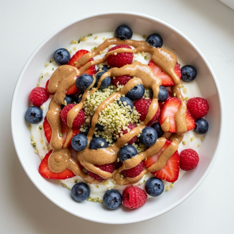 Greek Yogurt Protein Parfait with Mixed Berries and Almond Butter