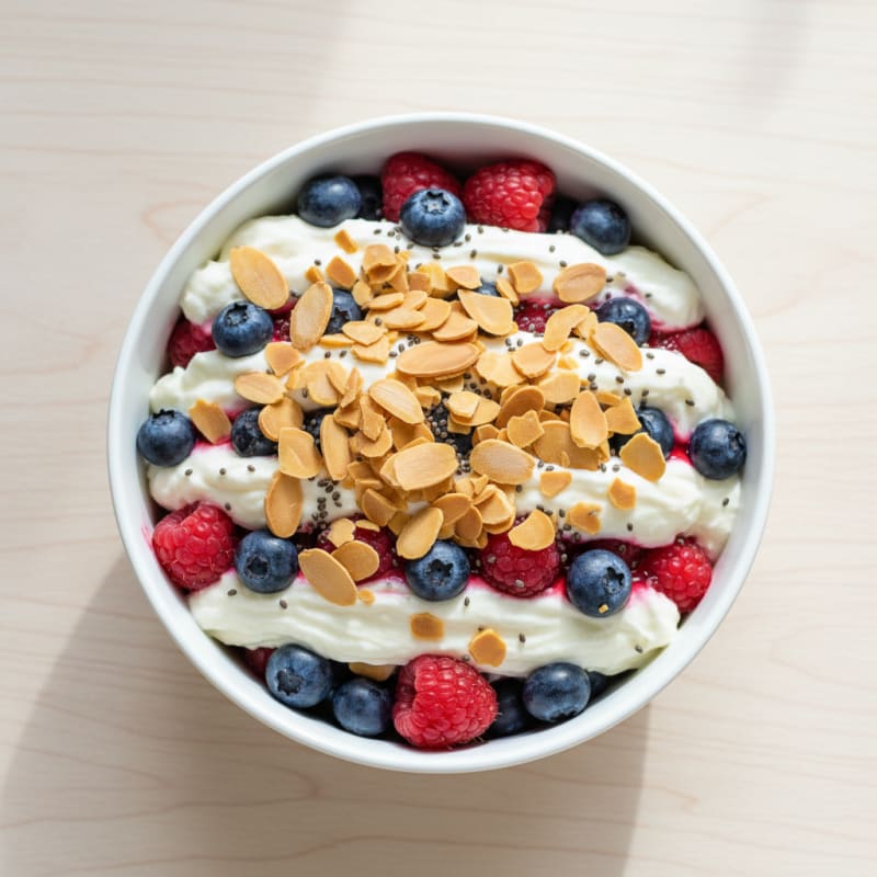 Greek Yogurt Protein Parfait with Mixed Berries and Almonds