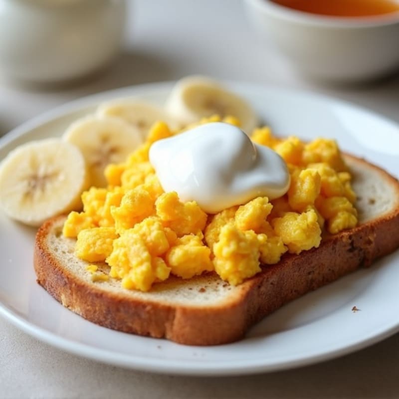 Egg and Sourdough Toast with Greek Yogurt and Banana Slices